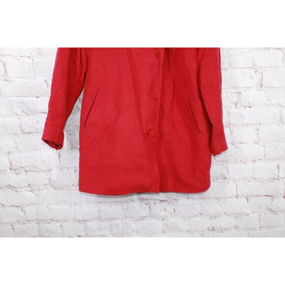 LL Bean Red Wool Blend Lined Trench Coat Blazer Jacket Size 18 - Picture 3 of 11